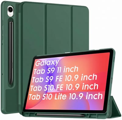 Casemania Hoes Geschikt voor Samsung Galaxy Tab S10 Lite 10.9" / Tab S10 FE 11" / Tab S9 11" / Tab S9 FE 11" - Donker Groen - Tri-Fold Case met S-Pen Houder - Smart Cover - Auto-Wake/Sleep