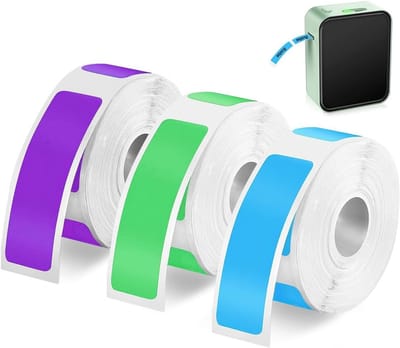 3 Rollen Thermische Label Tape 12x40mm - Zelfklevende Etiketten voor Thermische Printers - Kleurige Labels Geschikt voor P12/P15 in Groen, Paars en Blauw