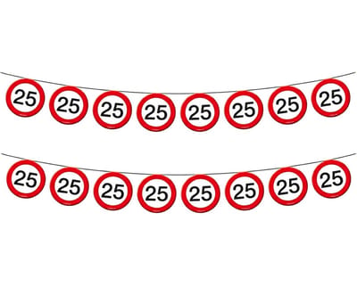 2x Vlaggenlijn versiering 25 jaar verkeersborden 10 meter