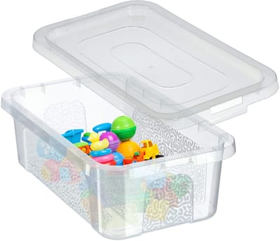 KADAX Rechthoekige opbergdoos met deksel, opbergcontainer, stapelcontainer, plastic doos, kunststof doos, ruimtebesparende opbergdoos (4,5 l, transparant)