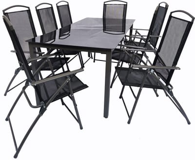 9-delige tuinmeubelset tuinmeubelen glazen tafel stoelen hoge rug set 190S