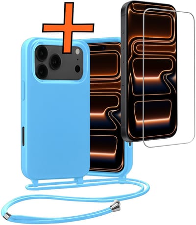 Hoesje Geschikt voor iPhone 17 Pro / 18 Pro Hoes Met Telefoonketting Met Screenprotector - Backcover Geschikt voor iPhone 17 Pro / 18 Pro Case Met Koord - Lichtblauw