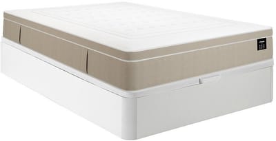 Vente-unique Set 160 x 200 cm witte opbergboxspring + hybride matras met 7-zone pocketveren en traagschuim dikte 28 cm - CIREVA van YSMÉE