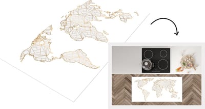 Keukenloper - Loper keuken - Wereldkaart - Lijn - Goud - 120x60 cm - Keukenloper vinyl