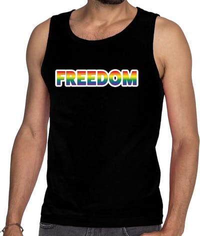 Freedom gay pride tanktop/mouwloos shirt - zwart regenboog homo singlet voor heren - gay pride S