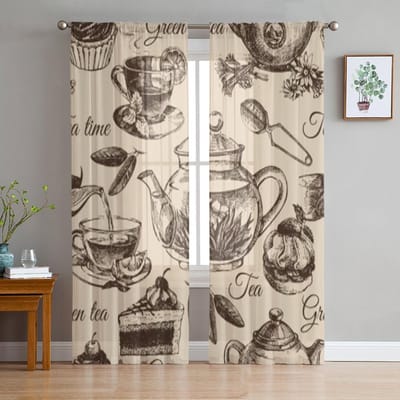 Thee En Cake Luxe Chiffon Transparante Gordijnen voor Woonkamer Slaapkamer Decoratie Raam Voiles Tule Gordijn 135W x 114H(cm) gray