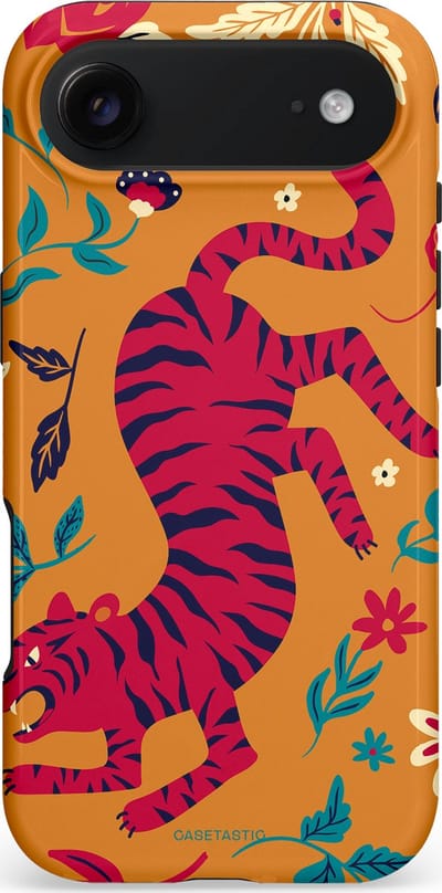 Casetastic hoesje geschikt voor Apple iPhone Air - MagSafe - Dubbellaagse bescherming - Zonnetijger - Fashion Case - Okergeel Terracotta Bordeaux Donkerblauw