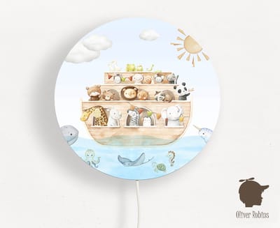 Wandlamp rond Noahs Journey Oliver Robins-sfeerverlichting-boot-ark van noah-dieren-wandverlichting-kinderkamer