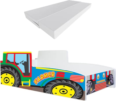 Kinderbed met valbeveiliging - Jeugdbed peuter - Veilig slapen - Afgeronde randen - 140x70 cm - Meerkleurig tractor