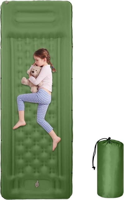 Opblaasbaar Luchtmatras - Trekkingmatras Kampeer - Outdoor Slapen - Geïntegreerde Voetpomp - 11 cm dik - Olijfgroen
