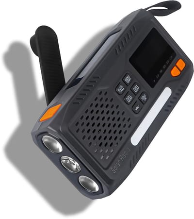 Unyqoos® Draagbare noodradio met zwengel, zonne-energie en krachtige zaklamp