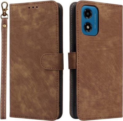 Coverup Hoesje - Geschikt voor Motorola Moto G04(s) / G24 (Power) / E14 Hoesje - Coverup Book Case met Koord - Bruin