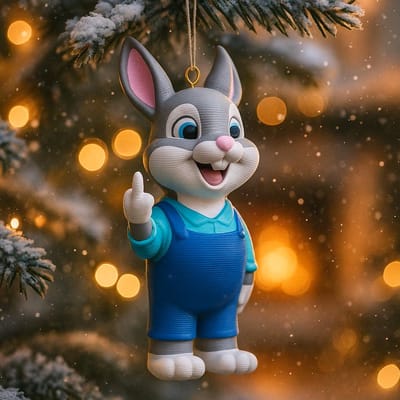 AnimalsAttitude – Middelgrote Konijn Kersthanger met Middelvinger – 3D-geprint PLA Beeldje – Humoristische Kerst Decoratie