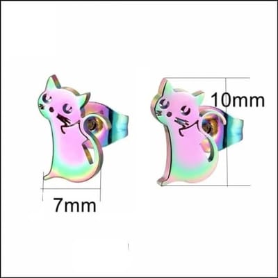 Aramat Jewels | Oorbellen | RVS Katten Oorbellen - Schattige Poes Oorstekers | Poes Multikleur 10x7mm / Staal | |8mm | Staal | Kinderen, Volwassenen | Verkleurd niet