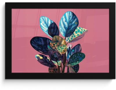 Poster in lijst - Fotolijst 30x20 cm - Posters - Plant - Bladeren - Stippen - Abstract - Posterlijst zwart - Decoratie - Wanddecoratie woonkamer - Muurdecoratie slaapkamer