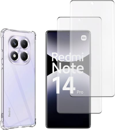 Hoesje geschikt voor Xiaomi Redmi Note 14 pro 4G backcover Shockproof siliconen Transparant en 2 stuks Screenprotector Gehard Glas