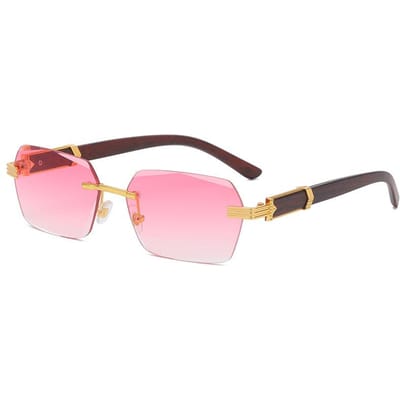 Trendy Randloze Zonnebril voor Mannen Dames Frameloos Rechthoekig Houten Frame Zonnebril Retro Tinten Zomer Reizen Brillen UV400