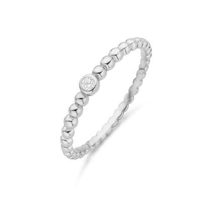 New Bling 9NB-0760-50 Zilveren Ring - Dames - Bolletjes - Zirkonia - 2.7 mm Doorsnee - Maat 50 - Rhodium - Zilver