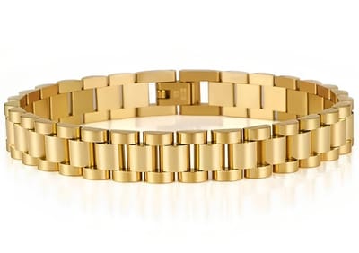Heren Armband Presidential - Horlogeband Stijl - Goud kleurig - Staal - 10mm - Schakelarmband - Armbanden - Papa Cadeau Voor Mannen - Vaderdag