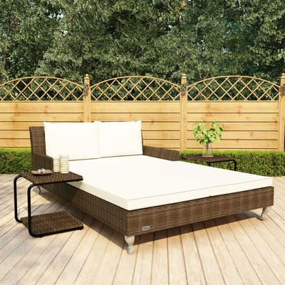 vidaXL - Ligbed - met - kussens - 2-persoons - poly - rattan - bruin