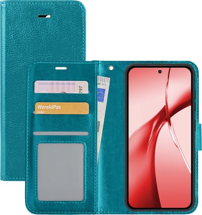 Hoesje - Met Pasjeshouder - Geschikt voor OnePlus Nord CE4 - Luxe Bookcase Portemonee - Flip Case - Kunstleer Book Case - Flipcase - Book Cover - Walletcase - Portemonneehoes - Turquoise