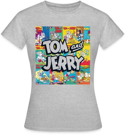 Tom And Jerry Logo Met Vintage Cover Collage T-Shirt Dames