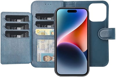 CaseMania Bookcase hoesje geschikt voor iPhone 13 Pro Max - Effen Donkerblauw - Kunstleer - 2-in-1 Magnetisch Uitneembaar Design