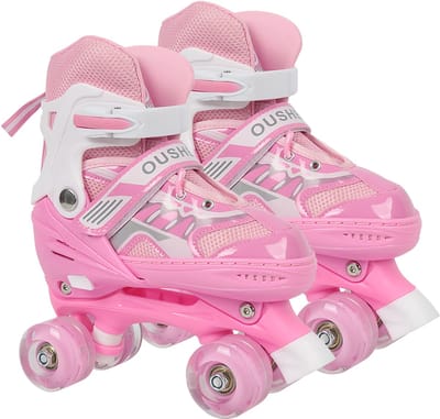 PIPIPOXER-Kinder rolschaatsen, verstelbaar, maat S (27-32), kinderskates,roze