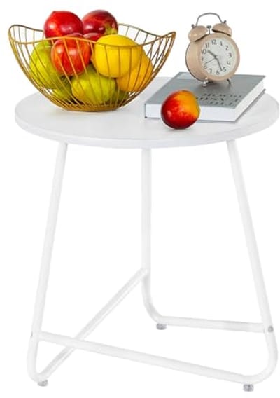 Ronde bijzettafel - Moderne salontafel voor woonkamer, slaapkamer en kantoor - Metalen nachtkastje (wit, 45 x 45 x 48,5 cm)