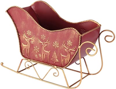 Dekoratief | Bakje slee 'Deer', rood/goud, metaal, 24x12x14cm | A255574