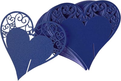 Tafelkarten hartvormig 50 stuks - blauw per stuk - stevige parel papier - perfect voor bruiloften - ShopVlot