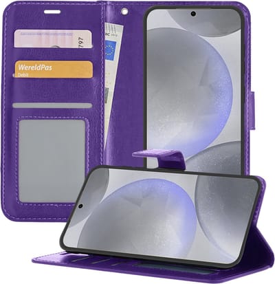 Hoesje - Geschikt voor Samsung Galaxy S24 Plus - Luxe Bookcase - Walletcase Hoes - Portemonnee - Cover - Telefoonhoes - Paars