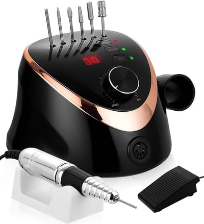 WNHB® Nagelfrees Elektrisch 35000RPM – 6-in-1 Manicure Pedicure Set – Voor Gelnagels Acryl en Natuurlijke Nagels – Met LED Display Voetpedaal en Instelbare Snelheid