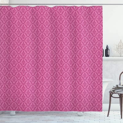 ABAKUHAUS roze damast douchegordijn – 175 × 180 cm – babyroze en magenta