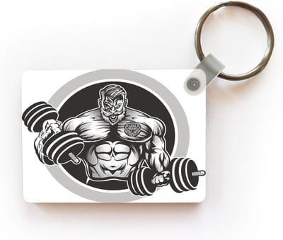 Sleutelhanger - Een illustratie van een bodybuilder met twee dumbbells - Uitdeelcadeautjes - Plastic