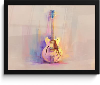 Poster in lijst - Fotolijst 40x30 cm - Posters - Gitaar - Pastel - Schilderachtig - Posterlijst zwart - Decoratie - Wanddecoratie woonkamer - Muurdecoratie slaapkamer