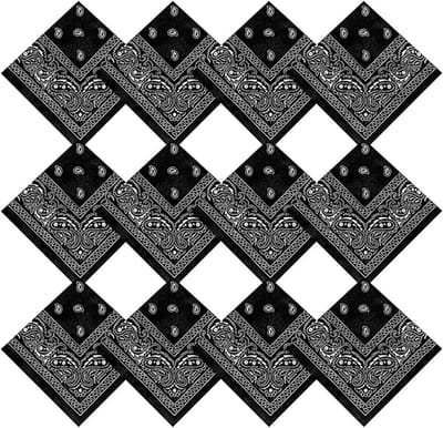 12 Zakdoeken - Zakdoeken - 55 x 55 cm - Bandana - Hoofddoek - Heren zakdoeken - Dames Zakdoeken - Halsdoek - Gezichtsbedekking - Unisex - Feestartikelen - Zwart