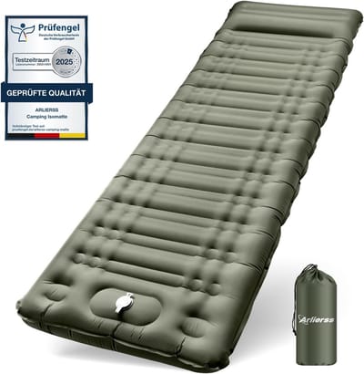 Zelfopblazende Slaapmat - Kampeer Mat - Outdoor Slapen - Met Voetpomp - 12 cm Dik - Legergroen