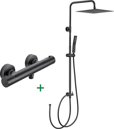 Auralum Max Regendouche met Thermostaatkraan - RVS Doucheset - Ø 30 cm Douchekop - met Thermostatische Mengkraan - Verstelbare Hoogte 72-110 cm - Regendoucheset - Zwart