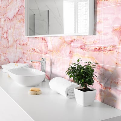 Zelfklevende tegelmuurstickers voor keuken en badkamer - 60 Las Terrenas roze marmeren tegelstickers - 60 stickers 20x20cm
