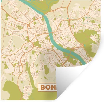 Muurstickers - Sticker Folie - Vintage - Bonn - Stadskaart - Kaart - Plattegrond - 100x100 cm - Plakfolie - Muurstickers Kinderkamer - Zelfklevend Behang XXL - Zelfklevend behangpapier - Stickerfolie