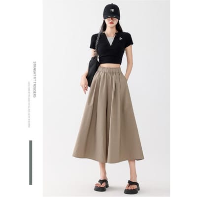 Yamamoto Rok en Broek voor Dames In Zomer Nieuwe High-waisted Slanke A-lijn Rok Casual Kleine IJszijde Wijde Pijpen Broek L white