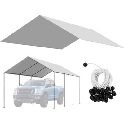 VEVOR Carport Vervangend Dak, 3,04 X 6 M, Garage Tent Tarp, Uv-Bestendige Carport Cover, Zware Carport Cover Met Ballennetten, Grijs, Frame Niet Inbegrepen