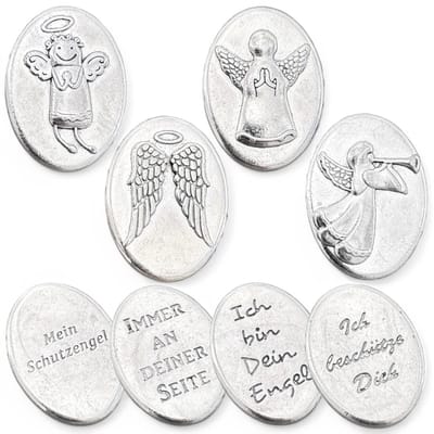 Dailygoods- Beschermengel Munten Set van 4 - Geluksbrengers - Talisman - Engeltjes - Handige Raamhanger - Hoogwaardig Metaal - Geluksbrenger