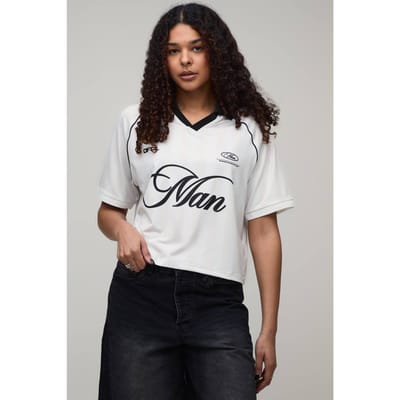 Gecropte Men's Print Voetbal Top | Ecru | Size XS
