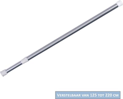 AquaVive Douchestang Chroom – Verstelbaar 125 tot 220 cm – Rond – Telescopisch – Zonder Boren