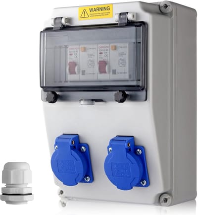 Stroomverdeler met 2x230V geaarde stopcontacten, IP66 waterdicht en vlamvertragend design