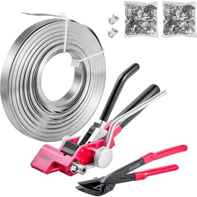 Kit de Cerclage en Acier, Outil Scelleur de Cerclage Robuste avec 60 m de Bandes de Cerclage, 200 Agraffes Métalliques, Kit de Cerclage Manuel pour Emballage de Palette pour