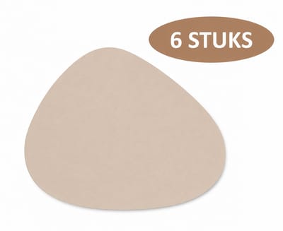 6 Stuks Beige Placemats Kiezelvorm – Organische Vorm – Kunstleer – Waterproof – Anti-slip – Afwasbaar – Luxe Tafeldecoratie – 44x33 cm