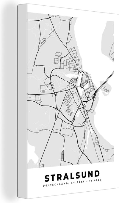 Canvas Schilderij Stralsund - Plattegrond - Stadskaart - Duitsland - Kaart - 20x30 cm - Wanddecoratie